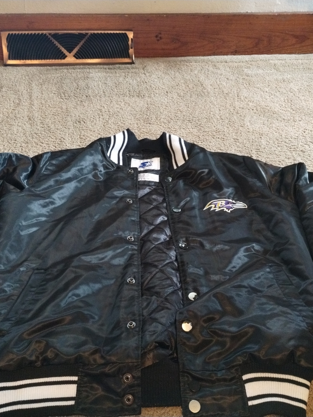 Vintage Baltimore Ravens Men’s Black Satin Varsity Jacket Sz Medium